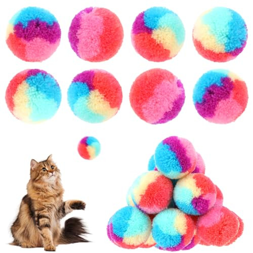 Kalione 30 Pcs Soft Plush Cat Ball 1.2-Inch Rainbow Cat Toy Balls Fuzzy Kitty Balls Kitten Puff Balls Colorful Cat Pom Pom Balls For Cat Kitten Pet Playing Exercising