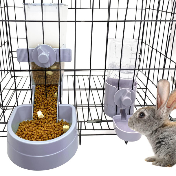 Kathson Automatic Rabbit Feeder And Waterer Set Gravity Pet Food Water Dispenser Bunny Pellet Feeder Small Animal Feeding & Watering Supplies For Guinea Pig Ferret Crate Accessories (Yellow)
