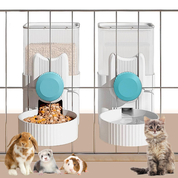 Kathson Hanging Automatic Pet Food And Water DispenserGravity Auto Rabbit Feeder For CageGuinea Pig Feeder And Waterer SetCat Food Bowl Dog Feeding Station For BunnyFerretChinchilla (Blue)