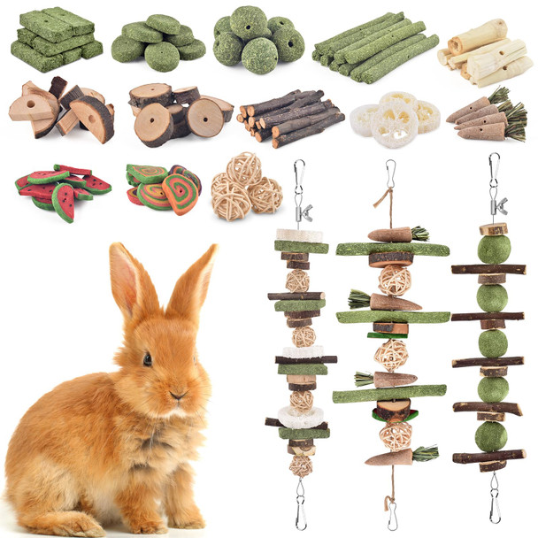 Katumo Rabbit Chew Toys 74 Pcs Diy Hamster Chew Kit Bunny Teeth Care Molar Toys Ideal For Rabbit Guinea Pig Chinchilla Hamster Squirrel Gerbils Etc Small Rodent Pets' Teeth Grinding