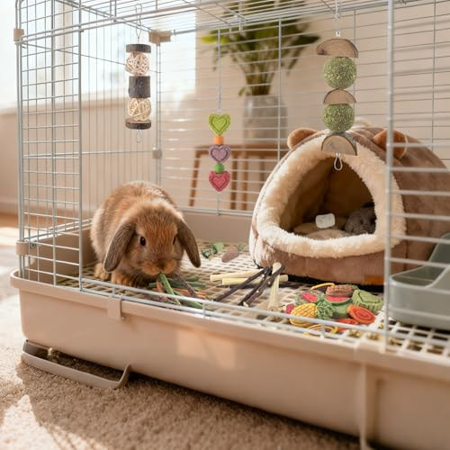 Katumo 38 Pcs Rabbit Chew Toys With 3 Types Of Strung Hanging Toys Natural Bunny Teeth Care Chew Kit Apple Wood Sweet Bamboo Grass Timothy Sticks For Guinea Pig Hamster Chinchilla Small Animals