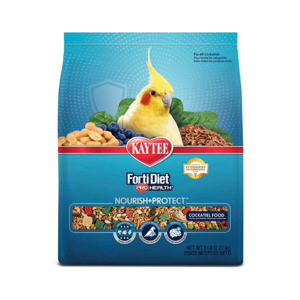 Kaytee Forti-Diet Pro Health Nourish+Protect Cockatiel Food Comprehensive Nutrition Backed By Science Digestive Health Immune Support 5 Pounds