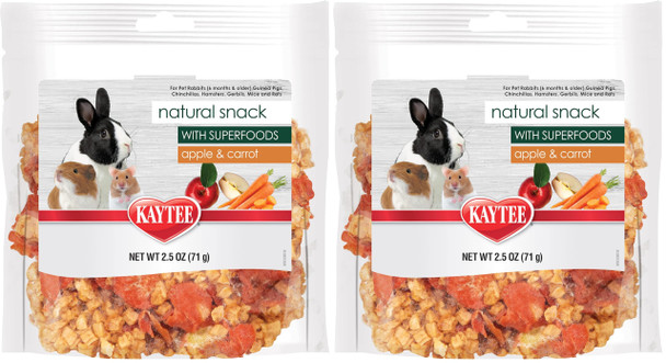 Kaytee Natural Snack With Superfoods For Pet Guinea Pigs Rabbits Hamsters And Other Small Animals Apple & Carrot 2.5 Ounces