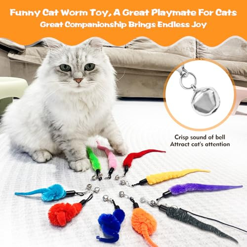 Kerros 10Pcs Cat Worm Toy Cat Wand Attachment Fuzzy Worm Toys Refill With 1Pcs Black String For Wand Replacement Interactive Cats Kittens Toys For Indoor