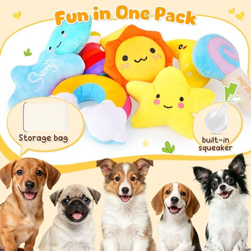 Kipritii Whimsical Squeaky Dog Toys For Small Dogs & Puppies Plush Toys Pack With Storage Bag 9 Pcs Stuffed Puppy Chew Toys With Squeakers To Relieve Boredom