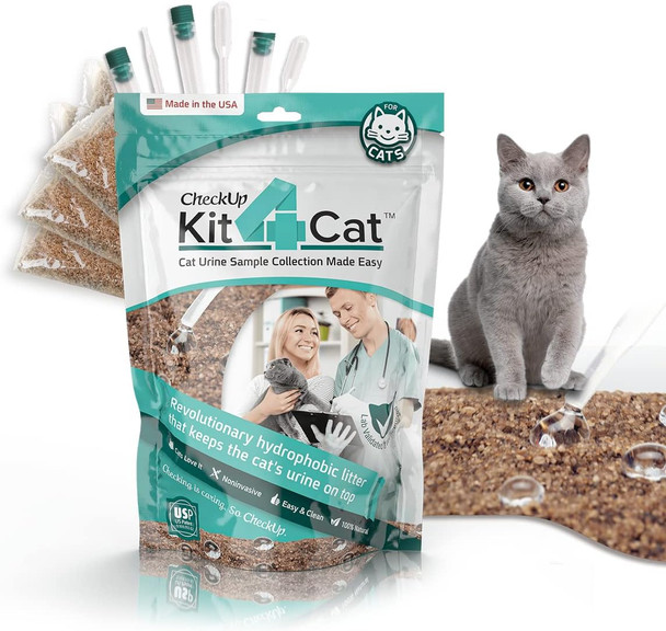 Kit4Cat 2Lb Hydrophobic Cat Litter For Urine Sample Collection Uniquely Made With Natural Sand - Keeps Liquid Clean And On Top Checkup On Your Cat'S Wellness At Home (3 X 11Oz Bags)