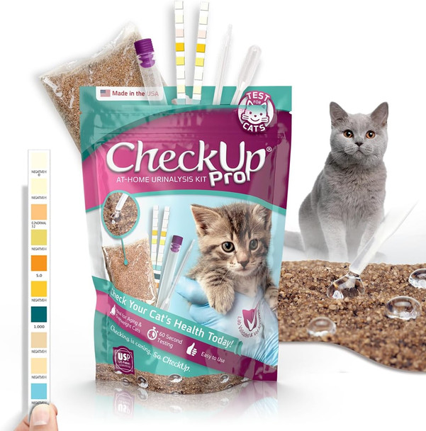 Kit4Cat Checkup At Home Cat Wellness Test Kit 2Lb Hydrophobic Litter Keeps Urine On Top 2 Test Strips For The Detection Of The 4 Most Common Health Indicators - Ph Protein Glucose Blood In Urine