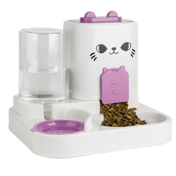 Kitchmingle 2-In-1 Gravity Pet Feeder & Water Dispenser For Cats Dogs - Large Capacity Cat Food Station With Water Bowl Travel-Friendly (Gray)