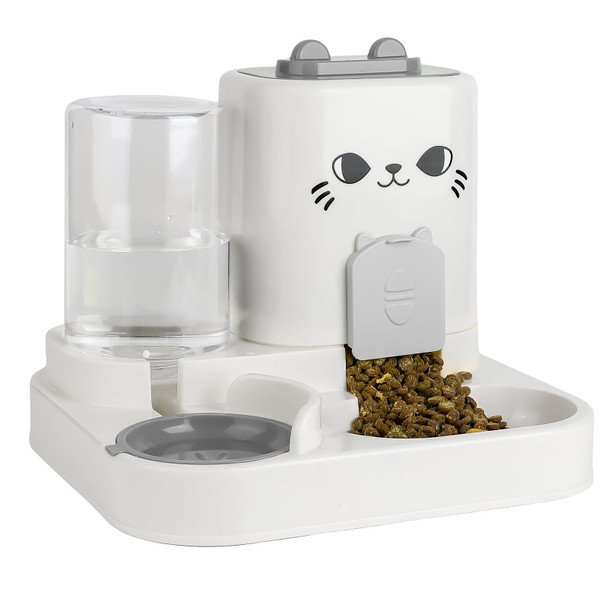 Kitchmingle 2-In-1 Gravity Pet Feeder & Water Dispenser For Cats Dogs - Large Capacity Cat Food Station With Water Bowl Travel-Friendly (Gray)