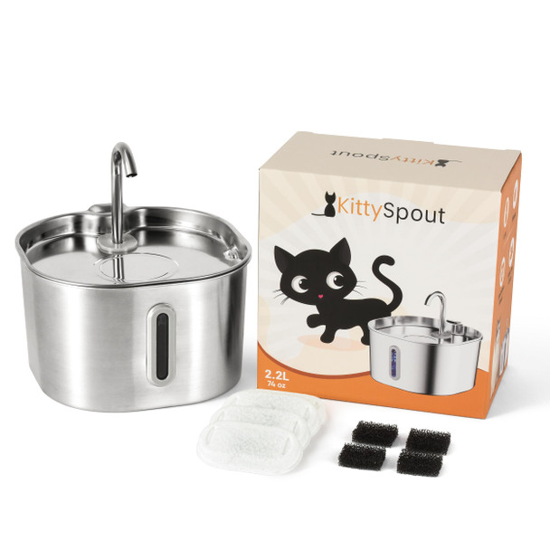 Kittyspout Stainless Steel Cat Water Fountain Automatic Drinking Fountain Quiet Circulating Water Bowl Dishwasher Safe Indoor Pet Fountain For Hydrated Healthy Cats (Stainless Steel 4L Corded)