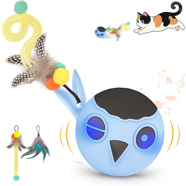 Kiwilove Cat Toys Interactive Cat Toys For Indoor Cats Usb Rechargeable Electronic Smart Exercise Kitten Toy Motion Chirping Activated Moving Ball (Blue)
