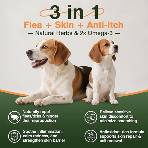 Klomkmcl Omega 3-Dog Flea And Tick Prevention Allergy Chews For Dogs Treatment Chewable Natural Flea And Tick Skin And Coat Supplement Immune Dog Chews Yeast Relief Prevention For Dogs Itching And Licking