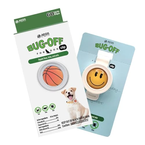 Kn Flax Bug-Off Clip For Dogs [2 Pack] Repels Flea Tick & Ants For 60 Days Natural Flea And Tick Repellent Collar [Made In Korea] Aegis By Kn Flax (Basketball & Smile)