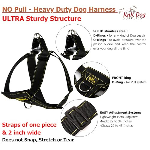 Knk Heavy Duty Dog Harness For Pitbulls Bullies And Large Breeds - No Pull Ultra Durable Soft Padded Chest Metal Leash Attachment