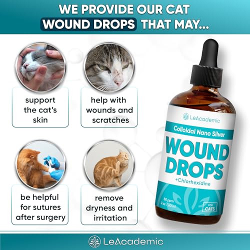 Leacademic Cat Wound Care In Drops Cat Cone May Be Beneficial Here Nano Silver + Chlorhexidine In The Composition To Care The Skin With Bites Scratches Redness Irritation And Sutures After Surgery 2 Oz