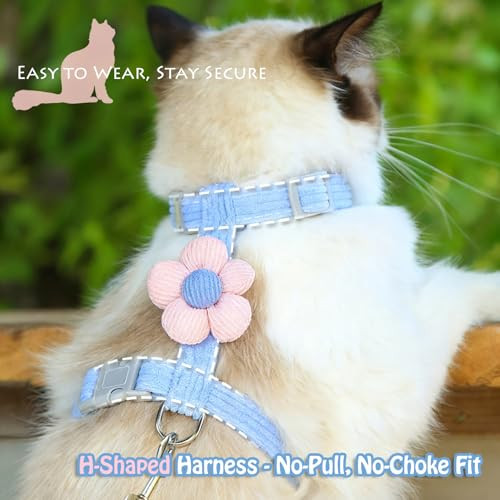 Lelehome Cat Harness And Leash Set Escape Proof Comfortable Lightweight Adjustable Strap For Walking Travel Kitten Puppy (Pink Flower)