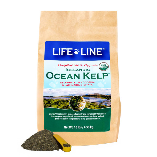 Life Line Pet Nutrition Life Line Organic Ocean Kelp Powder For Cats Dogs Livestock And Horses Natural Iodine Supplement For Healthy Skin Coat And Teeth Reduces Plaque & Increases Metabolism - 8 Oz