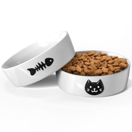 Lilo Design Co. Ceramic Cat Bowls For Indoor Cats - Cat Food Bowl & Water Bowl Set Of 2 With Anti-Slip Rings - Whisker Friendly Kitten Supplies Feeding & Watering - Pet Bowls For Kitten And Small Size Dog