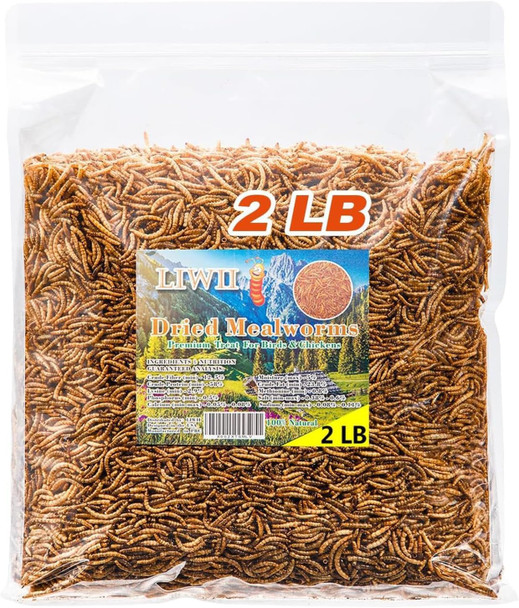 Liwii Dried Mealworms 2 Lbs-100% Natural Non Gmo High Protein Treat For Chicken & Wild Birds Plus Small Pets