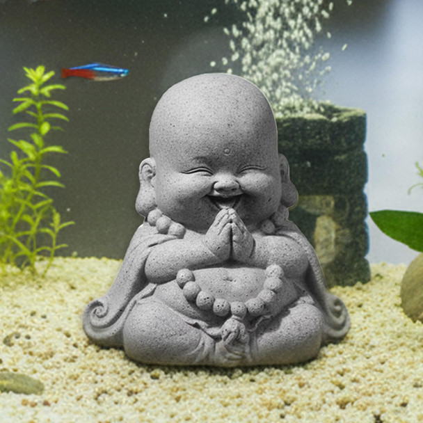 Liyaoli Sandstone Laughing Buddha Statue For Fish Tank Decorations Aquarium Decor Ornament Betta Fish Tank Accessories Zen Monk Sculpture For Wealth Good Luck Feng Shui Home Office Car Decoration
