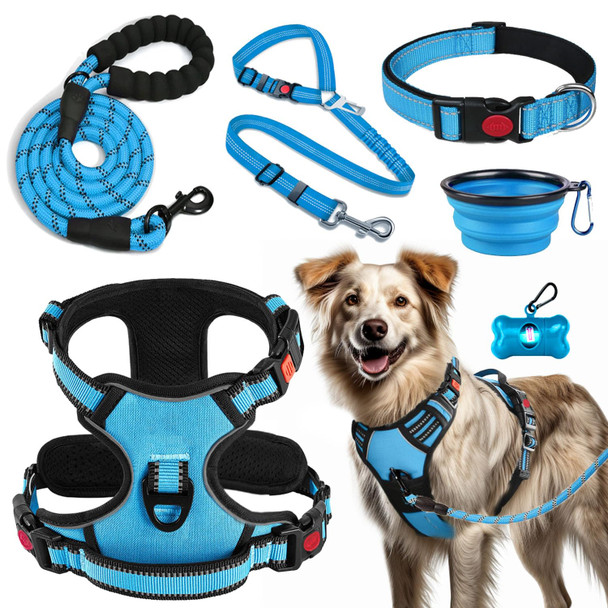 Lobeve No Pull Dog Harness Collar & Leash Set Includes Dog Seat Belt Collapsible Bowls & Poop Bag Dispenser. Ideal For Training Walking Hiking. Fits Small To Large Dogs(Pink-L)