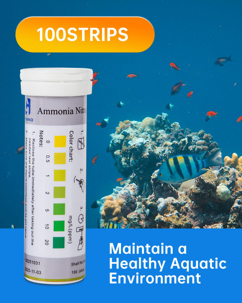 Lohand 0-20 Ppm Ammonia Test Strip Contains 6Ml Activator 100Strips Accurate Readings Professional Ammonia Test Kit For Fish Tanks Ponds Aquaculture Freshwater Aquarium