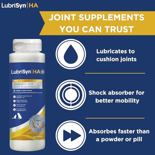 Lubrisynha Hyaluronic Acid With Msm Hip & Joint Care Supplement For Dogs Cats & Horses Liquid Oral Ha For Pets Joint Support Promotes Mobility Flexibility Cartilage Health & Comfort 8Oz