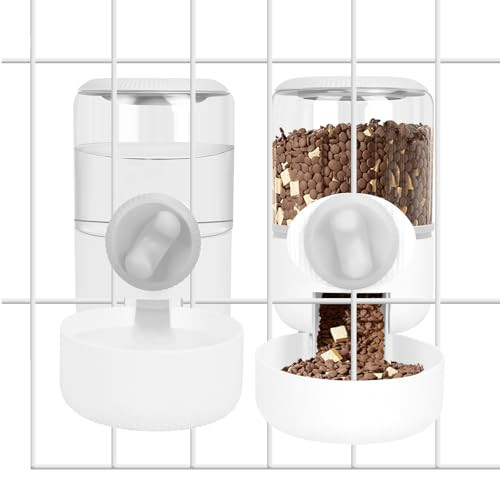 Luismia Hanging Cage Automatic Food Water Dispenser With Separate 1.3L Food Bowl And 0.9L Waterer Kennel Gravity Pet Feeder Set Crate Auto Feeder Dish For Small Pets Cat Puppy Ferret Bunny Guinea Pig