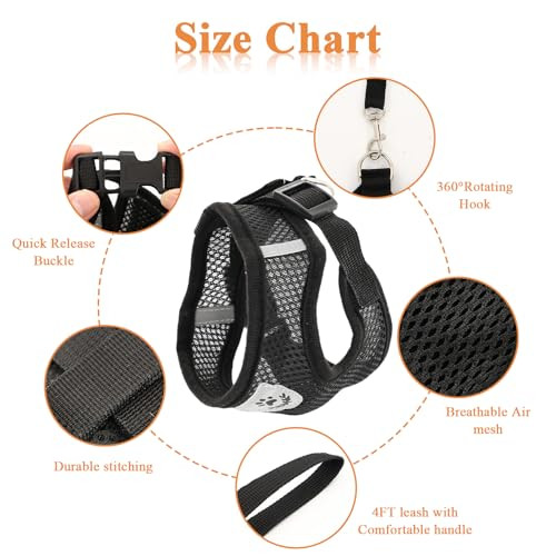 Luodaka Cat Harness And Leash For Walking Soft Mesh Cat Harness And Leash Escape Proof Kitten Harness And Leash Set For Outdoor Travel Black (S)