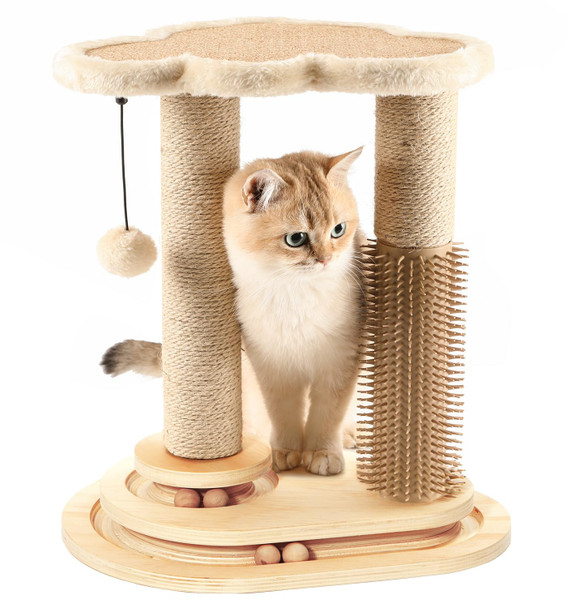 Made 4 Pets Made4Pets Cat Scratching Post Cat Scratcher Kitten Toys For Indoor Cats Wooden Ball Track Two-Layer Modern Sisal 17.7" Tall Scratch Post Interactive Toy With Dangling Ball