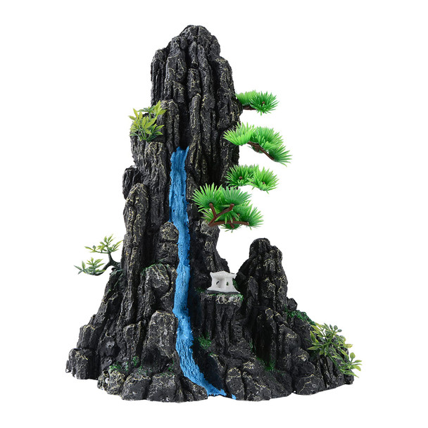 Mairuker Tall Aquarium Decor 14.4Inch Cool Large Fish Tank Decorations Accessories Resin Mountain View Aquarium Ornament With Tree Hideout Cave For Betta Goldfish Shrimp Guppy Cichlid Play Rest