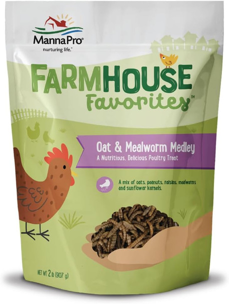 Manna Pro Farmhouse Favorites Beetle Bliss Poultry Treat Blend Of Mealworms And Beetles All Natural Treat For Chickens Ducks Geese Turkeys & Guinea Fowl 45% Protein 25Oz