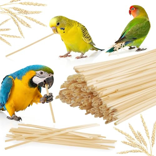 Maqihan Bird Chew Toys - 200 Count Natural Wheat Straw Parrot Shredding Foraging Toy For BeakInteractive Bird Cage Toys For Parakeets Cockatiels Conures Cockatoos