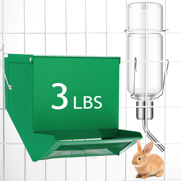 Maxcheck 2 Pack Rabbit Feeder And 12 Oz Water Bottle For Cages Pet Food Water Dispenser With Lid Metal Feeders Outside For Guinea Pig Hamsters Chinchillas Gerbils And Other Small Animals(2 Lbs)