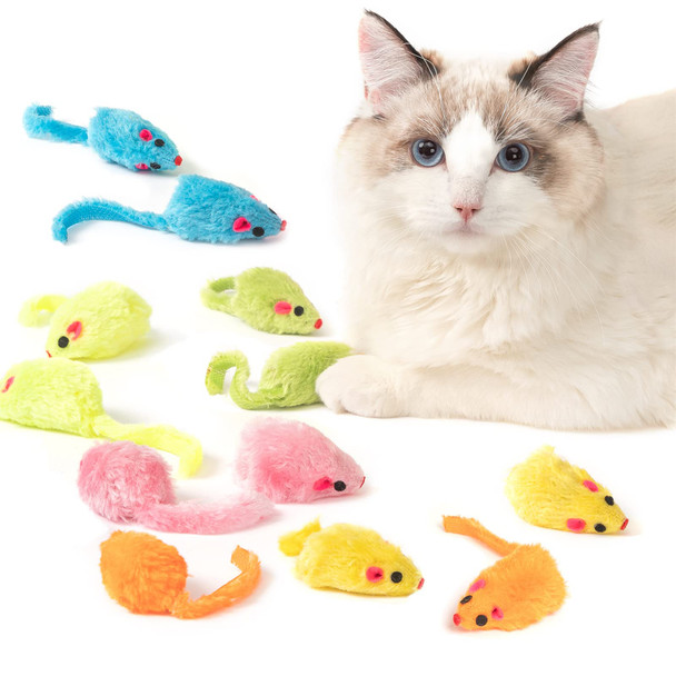 Meohui 12Pcs Rattle Cat Mouse Toys Also Prefilled Catnip 2.36 Mice Body Size Faux Fur Cat Mice Toys With Plastic Body Interactive Catnip Toys For Indoor Cats Play Fetch
