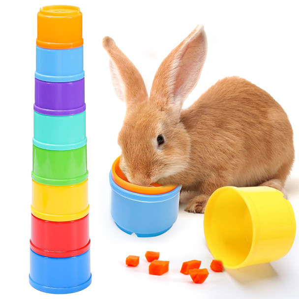 Mewtogo 8 Pcs Stacking Cups For Bunny - Multi-Colored Reusable Rabbits Bunny Toys Of Different Sizes Safe Plastic Nesting Toys For Guinea Pig Hamster S Hiding Food And Playing