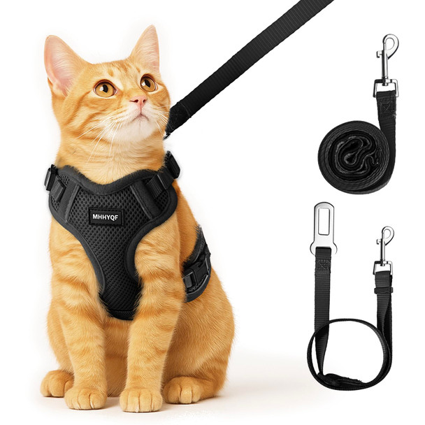 Mhhyqf Cat Harness And Leash For Walking Cat Car Harness Escape Proof Soft Adjustable Vest Harnesses For Cats Easy Control Breathable Reflective Strips Harness Kitten Harness And Leash Set Black S