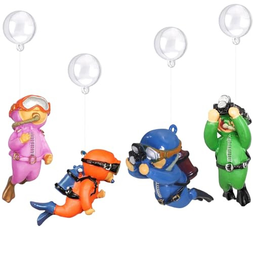 Mhygktxra 4 Pack Floating Fish Tank Decorations: Cute Little Diver Aquarium Decoration Cartoon Fish Playmate With Floating Device Fish Tank Accessories
