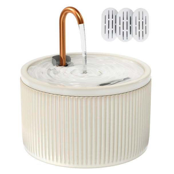 Misfans Ceramic Cat Water Fountain - 2.1L/71Oz - All-Ceramic Body & Pure Copper Water Spout - Non-Toxic - Automatic Pet Drinking Fountain Indoor With Ultra-Quiet Pump And 3Pcs Filter & Sponge (Black)