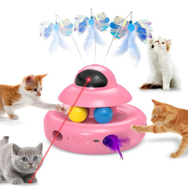 Mohaya Interactive Cat Toys For Indoor Cats4-In-1 Automatic Kitten Toy With Laser Fluttering Butterfly Moving Feather & Track Balls Usb Rechargeable Self-Play Electronic Toy For Kittens & Adults