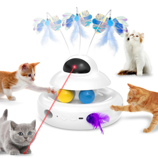 Mohaya Interactive Cat Toys For Indoor Cats4-In-1 Automatic Kitten Toy With Laser Fluttering Butterfly Moving Feather & Track Balls Usb Rechargeable Self-Play Electronic Toy For Kittens & Adults