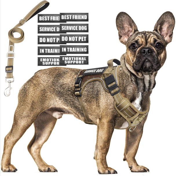 Moogrou Tactical Dog Harness And Leash Set Medium Sized DogHeavy Duty No Pull Service Dog Vest And 10 Patches With Dog Seat BeltReflective Adjustable Pet Harness For Training Walking Hiking Camo M