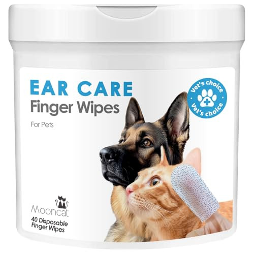 Mooncat Cat & Dog Ear Cleaner Wipes - Gentle Finger Wipes For Ear Infection Mites Wax & Odor - Easy & Soothing Itch Relief Cleaning Solution For Sensitive Ears - 40 Finger Wipes