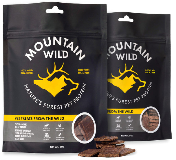 Mountain Wild Venison Jerky Training Treats For Dogs Elk & Deer Meat Protein Dog Treat High-Value Reward All-Natural No Fillers Grain- No Artificial Preservatives 8 Oz (1 Pack)