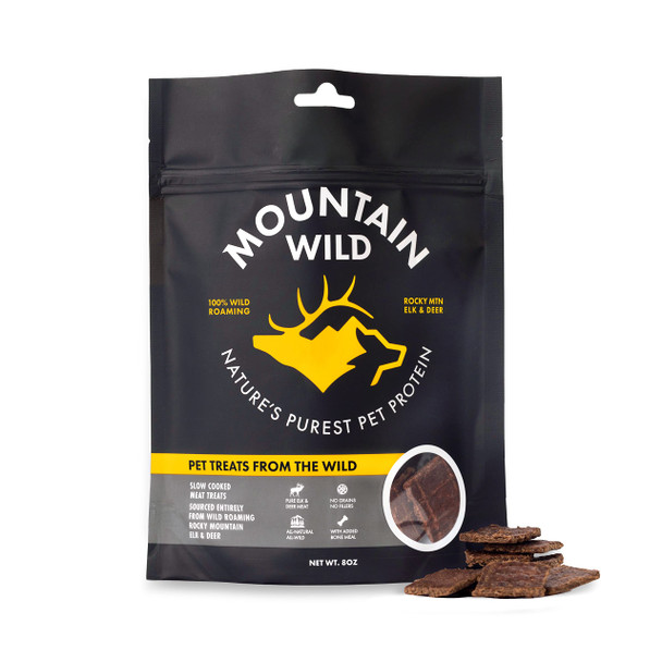 Mountain Wild Venison Jerky Training Treats For Dogs Elk & Deer Meat Protein Dog Treat High-Value Reward All-Natural No Fillers Grain- No Artificial Preservatives 8 Oz (1 Pack)