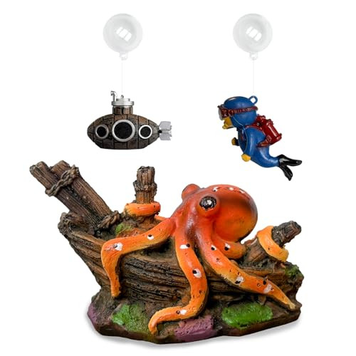 Mqacpupy 3Pcs Small Fish Tank Decor: Octopus Decorations And Floating Fish Tank Decoration For Small Aquariums