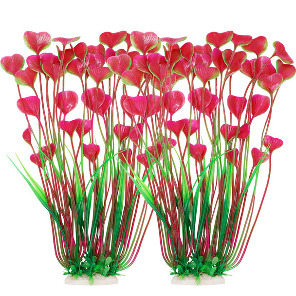 Mylifeunit Aquarium Plants 2 Pack Tall Plastic Plants For Fish Tank Decorations 15.75 Inches (Pink)