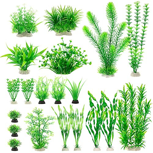 Mylifeunit Aquarium Plants 20 Pack Artificial Fish Tank Plants For Aquarium Decorations (Green)