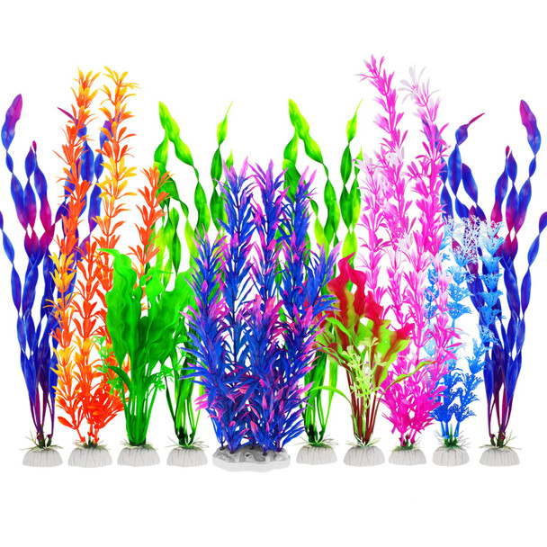 Mylifeunit Fish Tank Plants 10 Pack Artificial Aquarium Plants For Decorations (Blue)