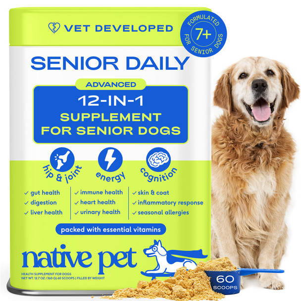 Native Pet The Daily Dog Vitamins & Supplements - 11-In-1 Multivitamin Powder For Dogs - Supports Whole Body Health Digestion Mobility & Immunity With Collagen Glucosamine & Probiotics 30 Scoops